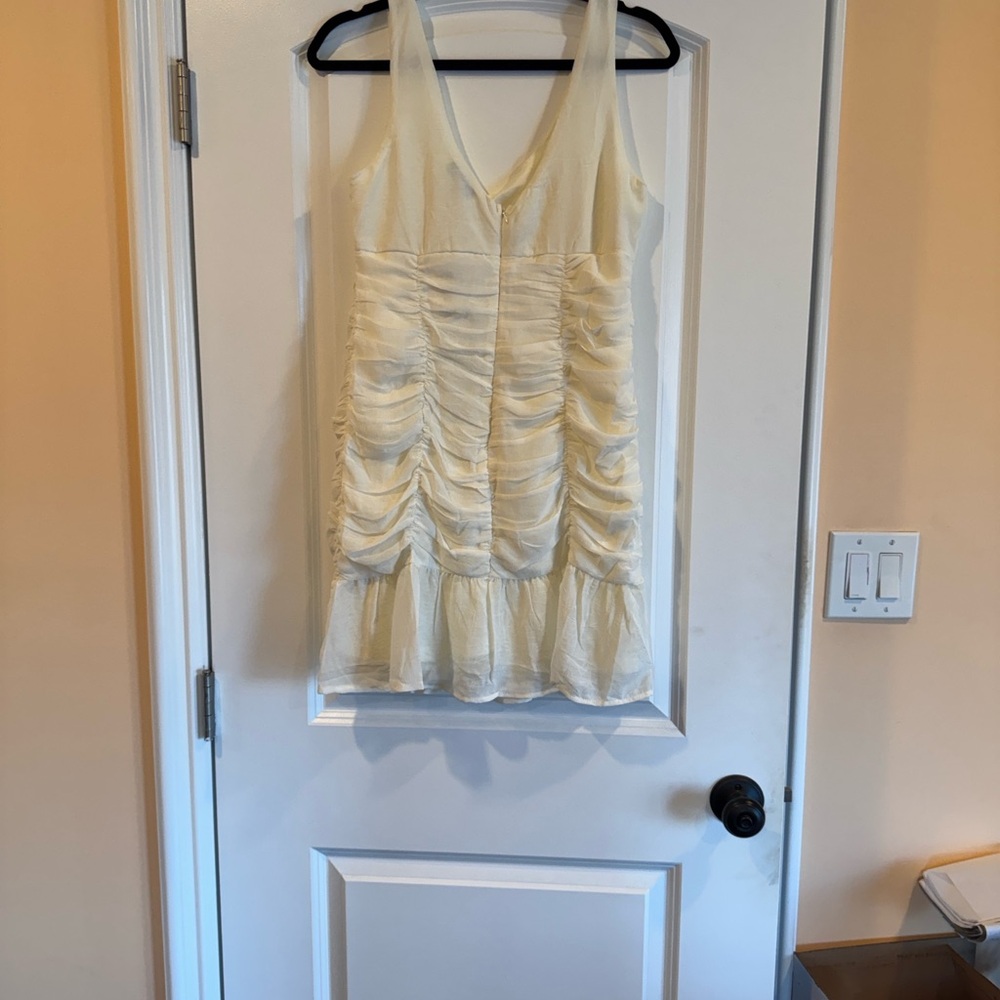 She and Sky Cream Ruched Mini Dress
